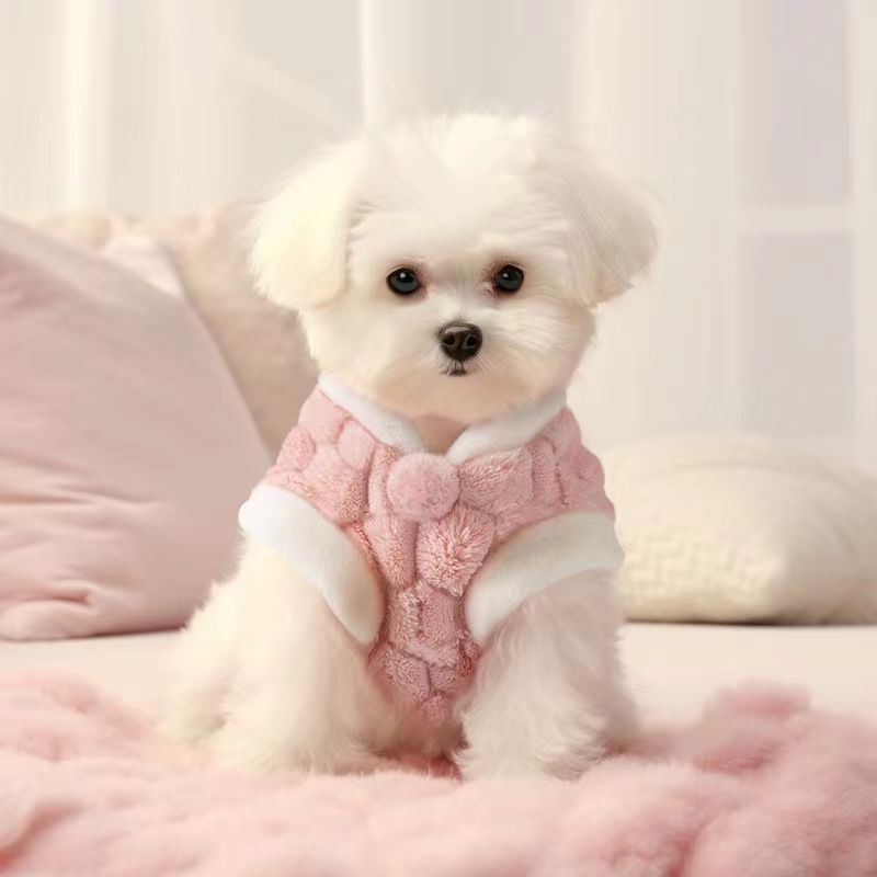 Pink plush pullover pet vest shown from the front