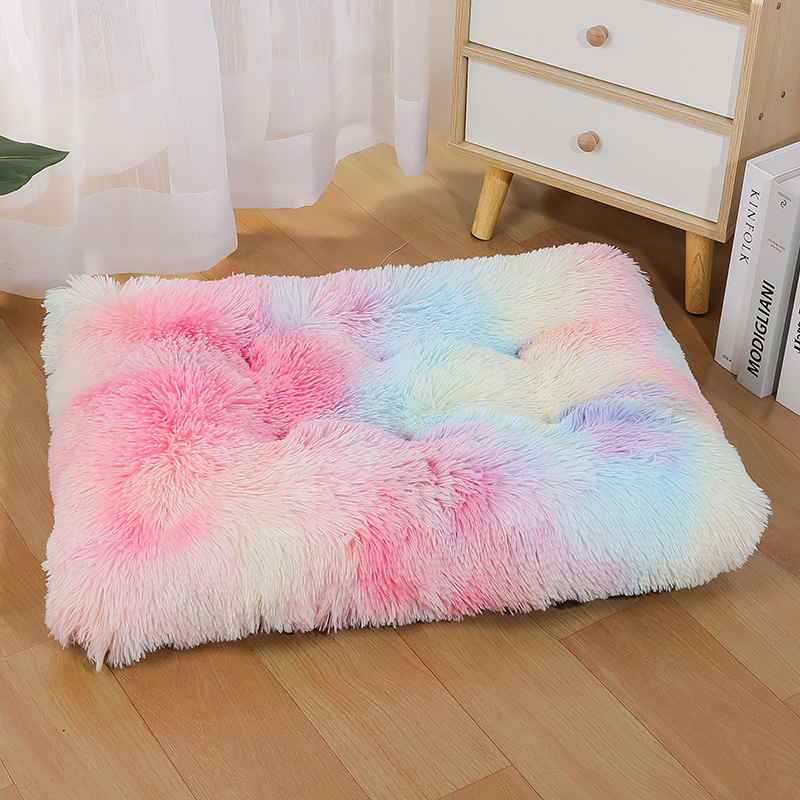Tie-dye colorful pink thick plush pet sleep mat