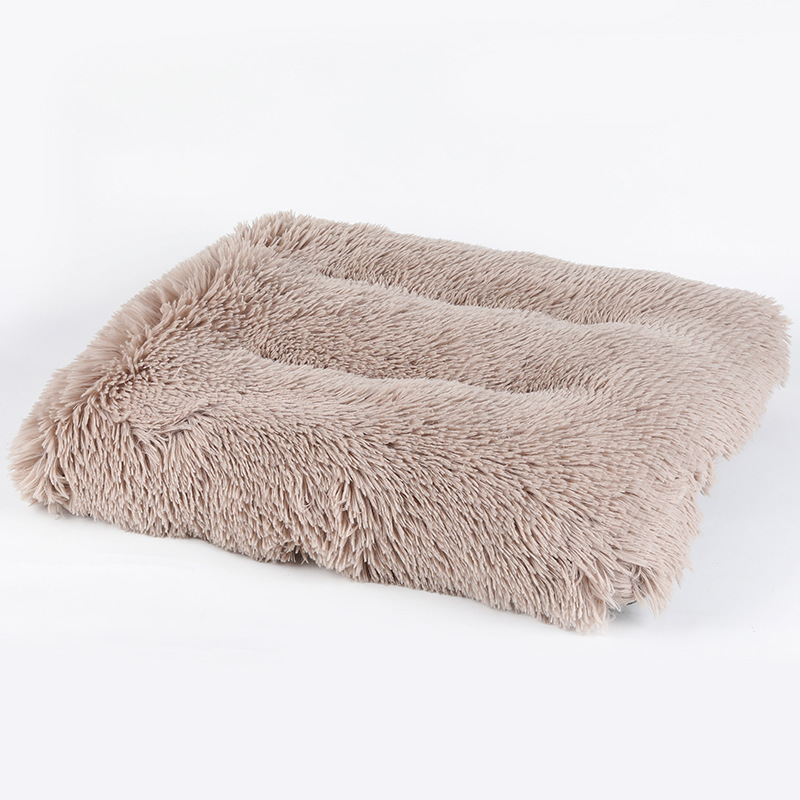 Khaki thick plush pet sleep mat with raised rim