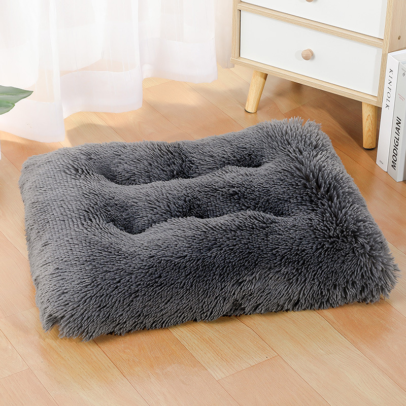 Dark gray thick plush pet sleep mat showing soft surface